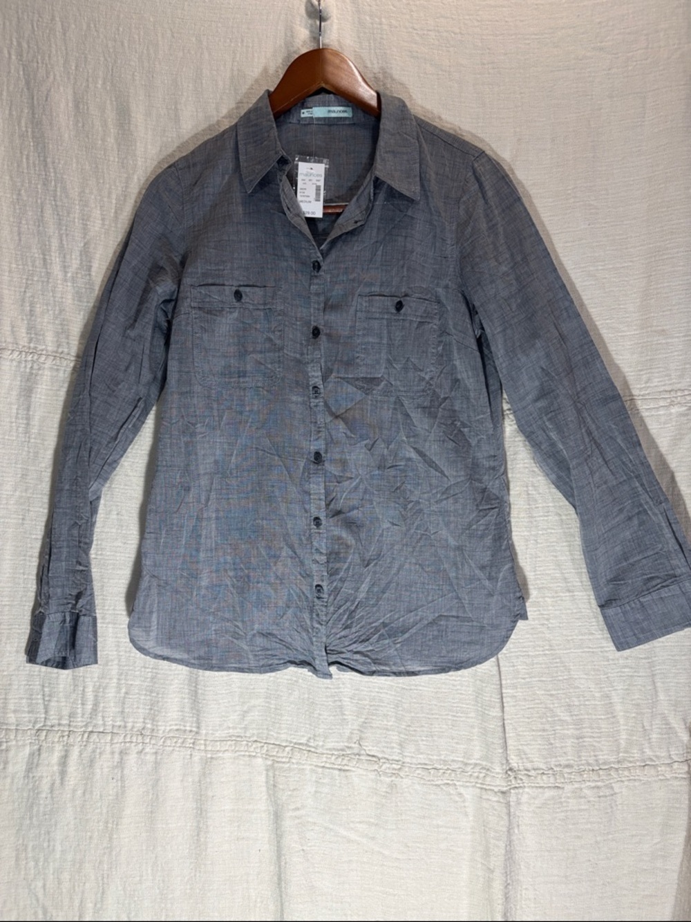 Maurices Slate Gray Button-Up Long Sleeve Shirt lightweight 100% cotton